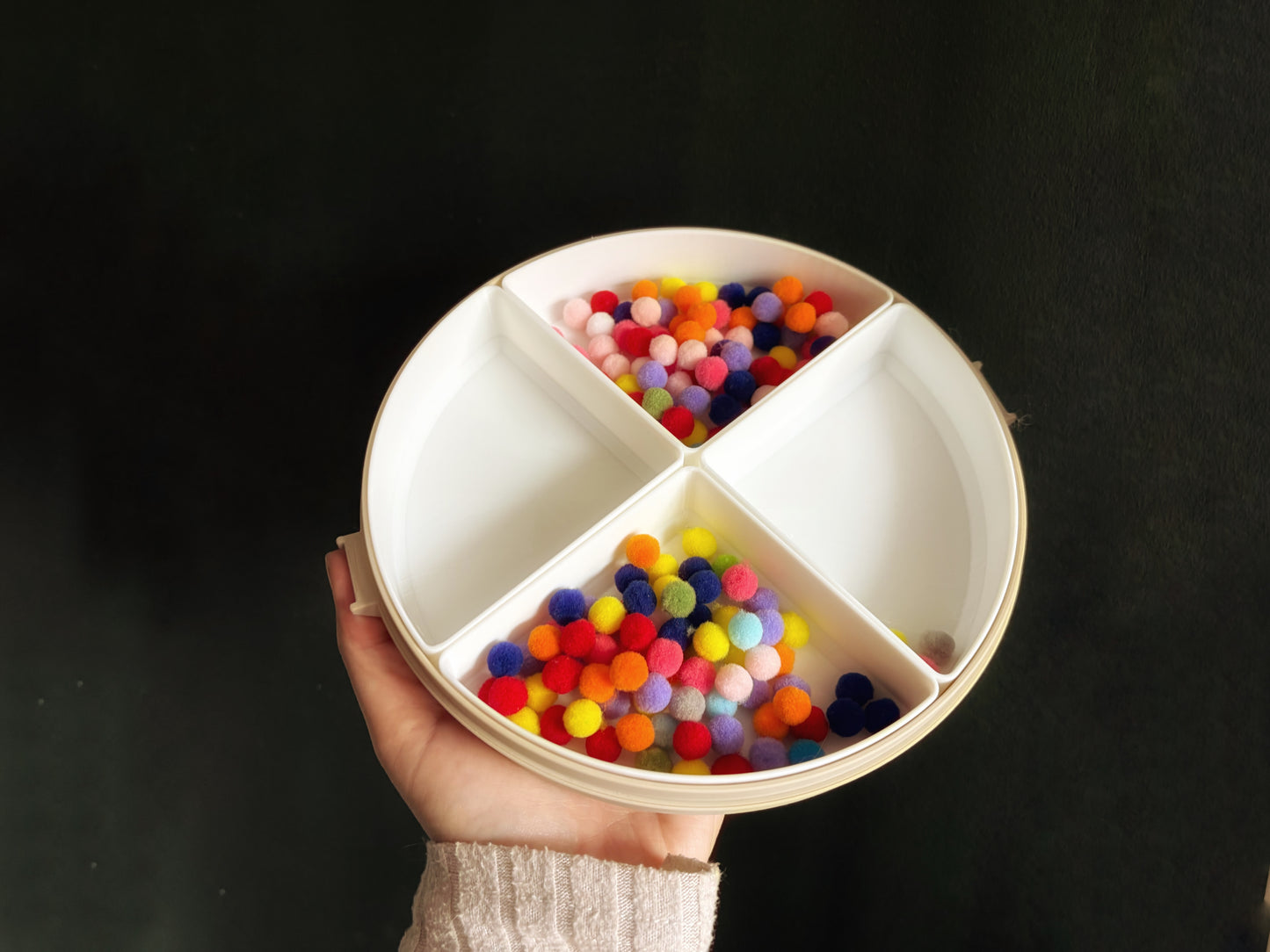 Sensory Play Tray met 4 vakken en deksel – Montessori sensorisch speelgoed
