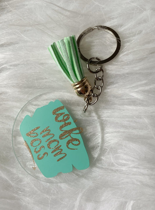 Sleutelhanger "wife, mom, boss" - Mint/goud